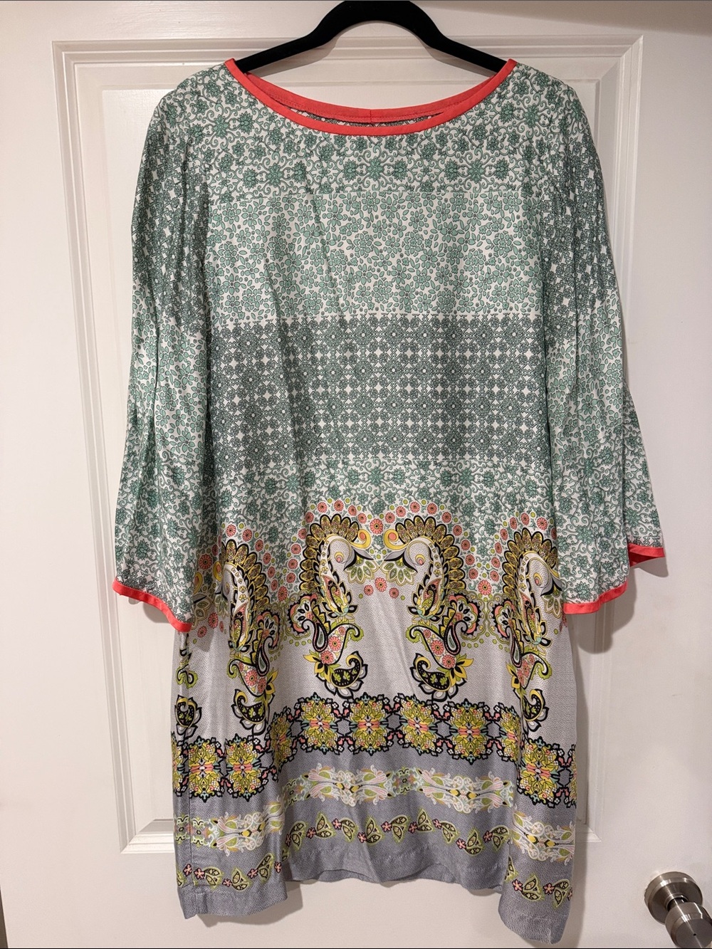 Uncle Frank Mint Green Floral Top with Coral Trim